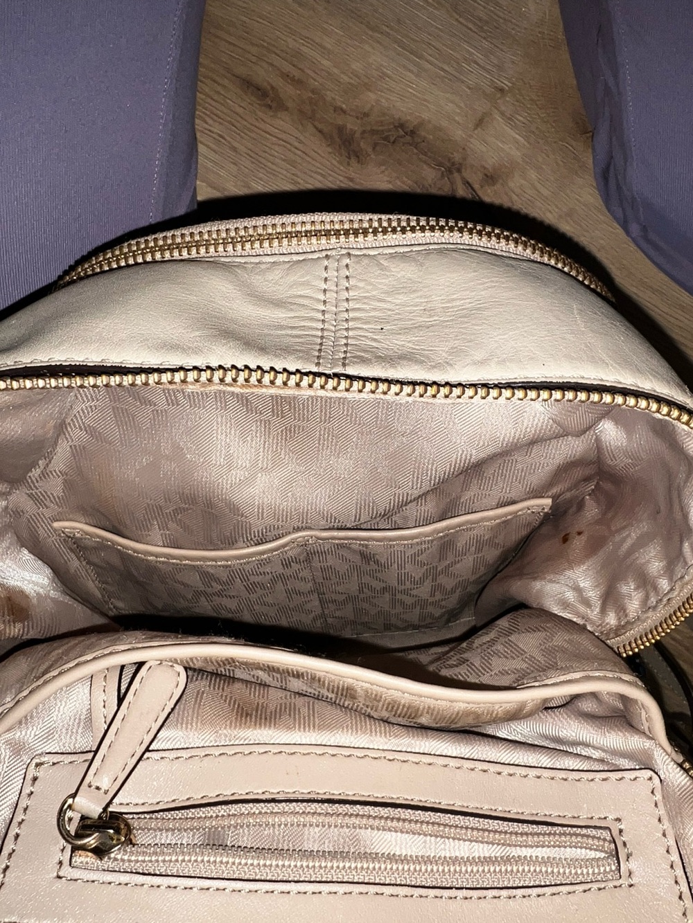 Michael Kors Rhea Backpack Beige Leather Gold Hardware Designer Bag - Picture 12 of 15